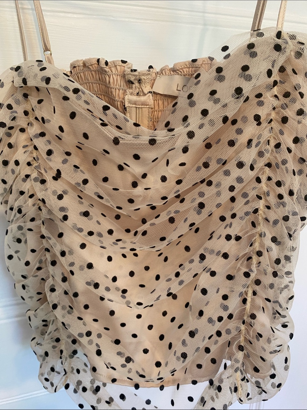 LOFT Beige Mesh Polka Dot Cami with Black Dots